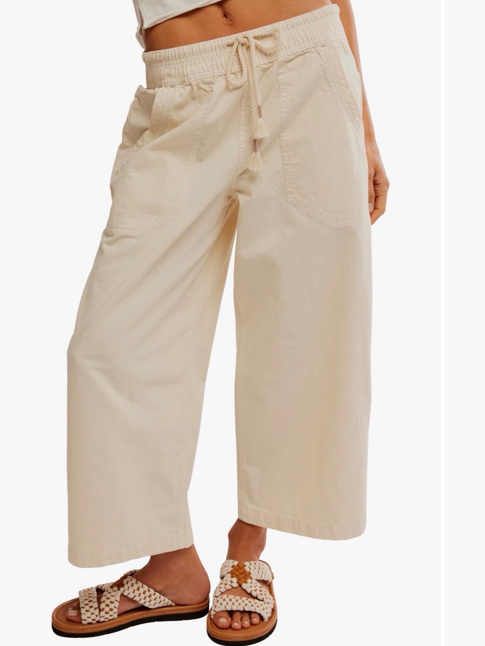 Free People Like New Easy Peasy Wide Leg Drawstring Pants Irie Cream XS
